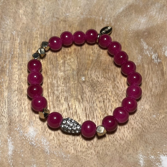 Express Pink Beaded Rhinestone Accent Stretchy Bracelet - Picture 2 of 11